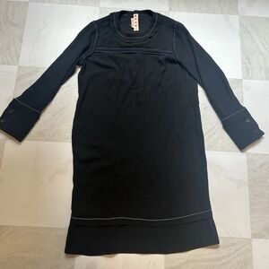 MARNI Black Blue Shift Dress With Long Sleeves Buttons Size 40/Small